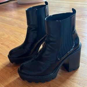 Black faux leather heeled boots